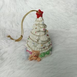 Lenox White and Gold Christmas Tree Teddy Bear & Presents Ornament